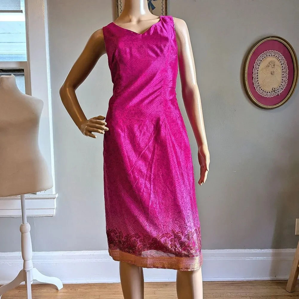 Vintage Y2K La Belle Midi Dress Pink Paisley Party Metallic Size 11